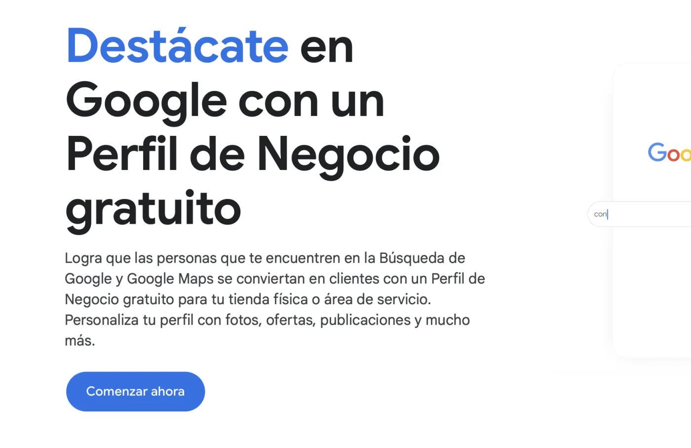 Página google.com/business con el titular 